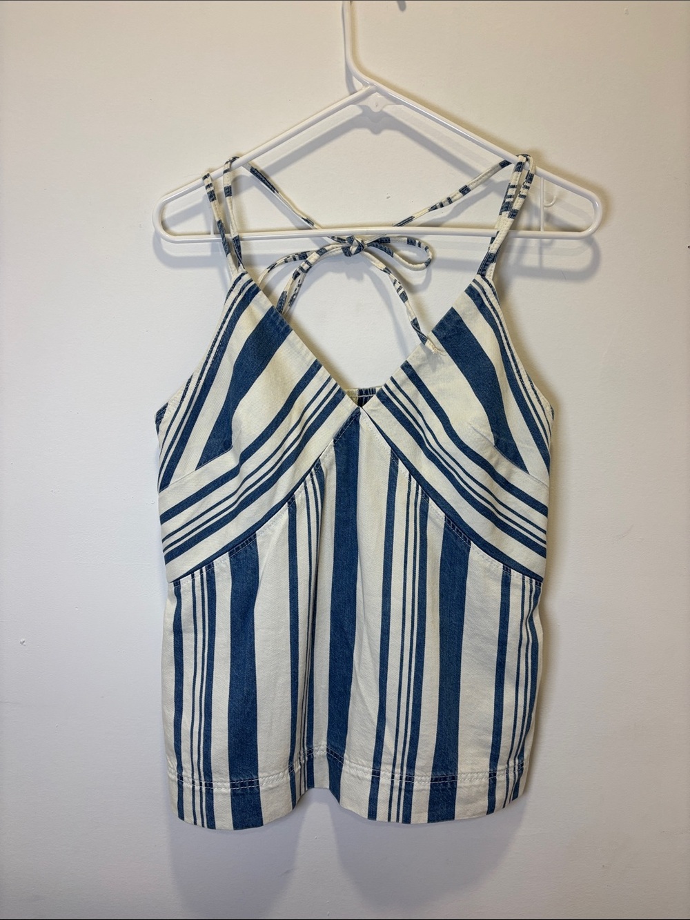 Universal Thread Women’s denim Striped Blue and White V-Neck Tie-Back Tank Top